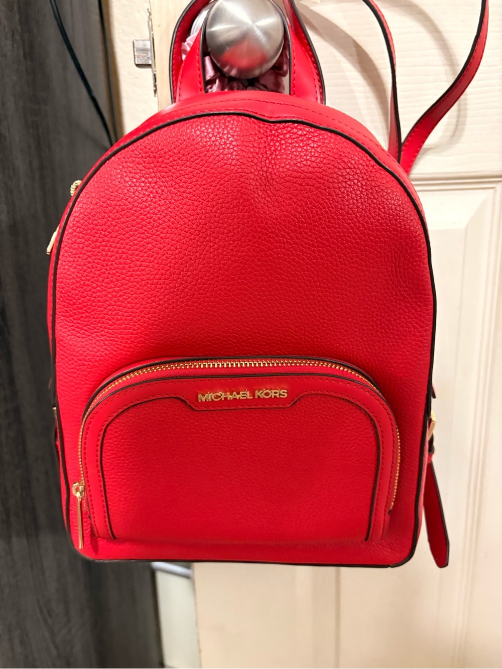 Michael Kors Red Pebbled Leather Mini Backpack with Gold Hardware